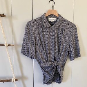 Black White Geometric Button Down Short Sleeve Top